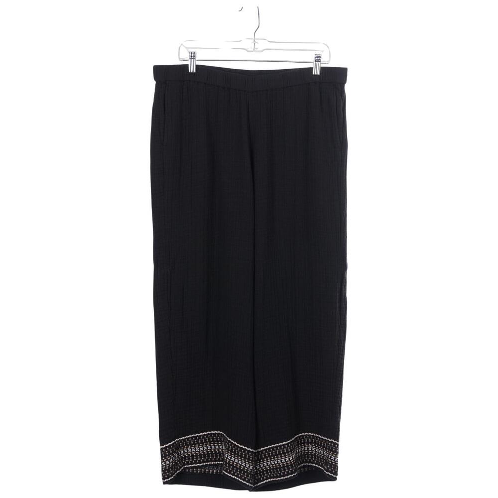 J. Jill Pants L Black Pull On Cotton Gauze Pockets Elastic Waist Embroidered